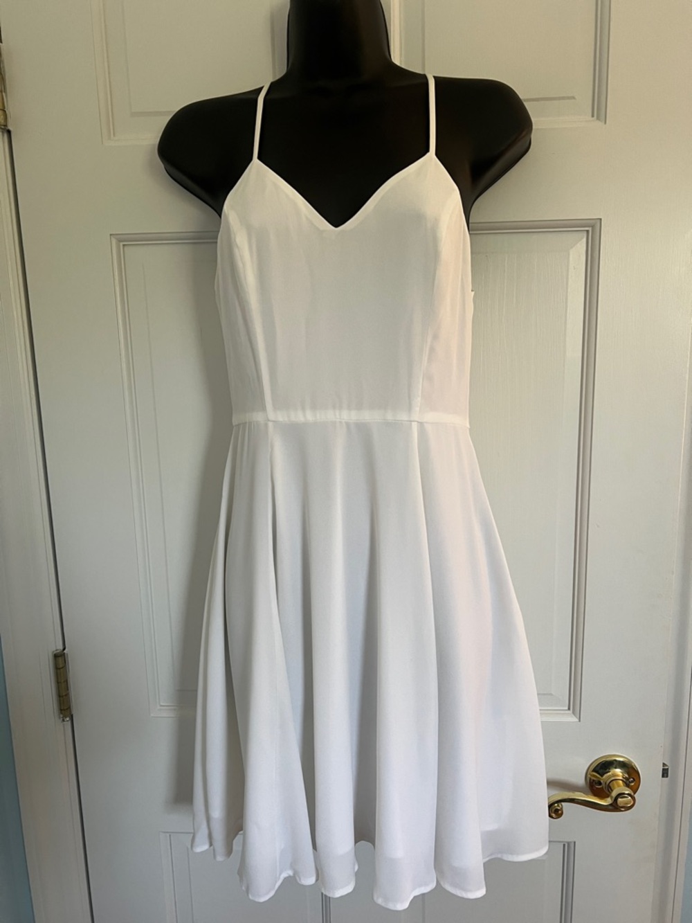 Express White Spaghetti-Strap Skater Mini Dress
